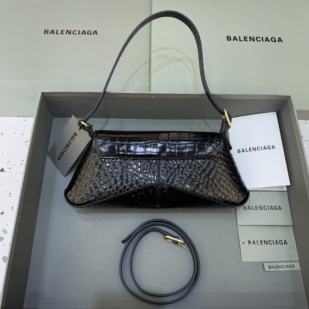 Balenciaga XX Small Flap Bag Crocodile Embossed Black